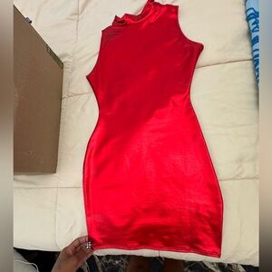 Sleek and Shiny Red Sleeveless Dress